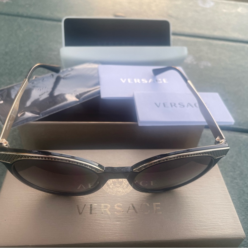 Versace Woman’s Black & Gold Cat Eye Polarized Sunglasses